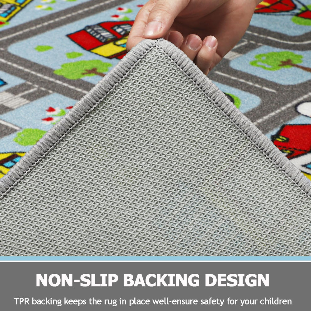 Capslpad kid rug non-slip backing keeps the mat secure on dry floors.