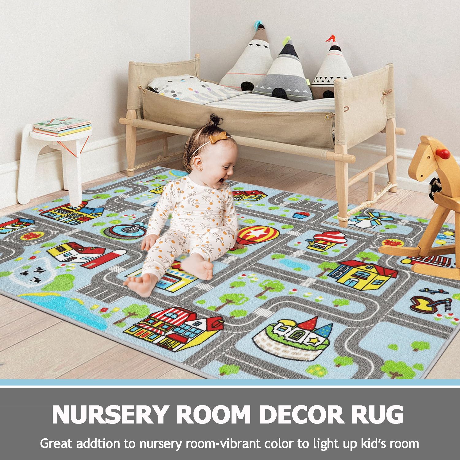 Capslpad sky-blue rug brightens rooms with a friendly educational vibe.
