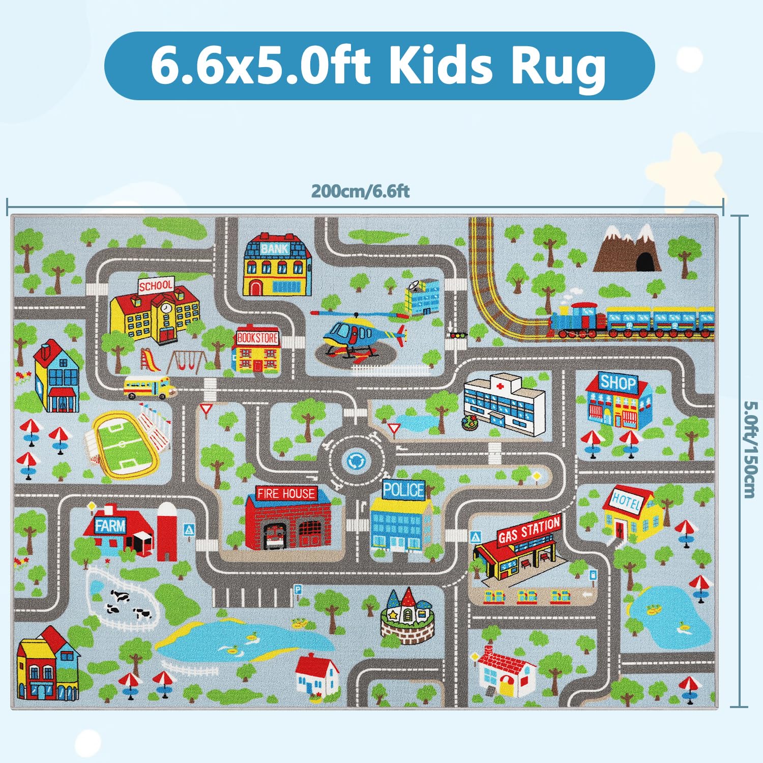 Capslpad Kids Rug city-buildings map aids vocabulary while role-playing city scenes