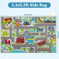Capslpad Kids Rug city-buildings scene supports pretend city exploration and vocabulary building.
