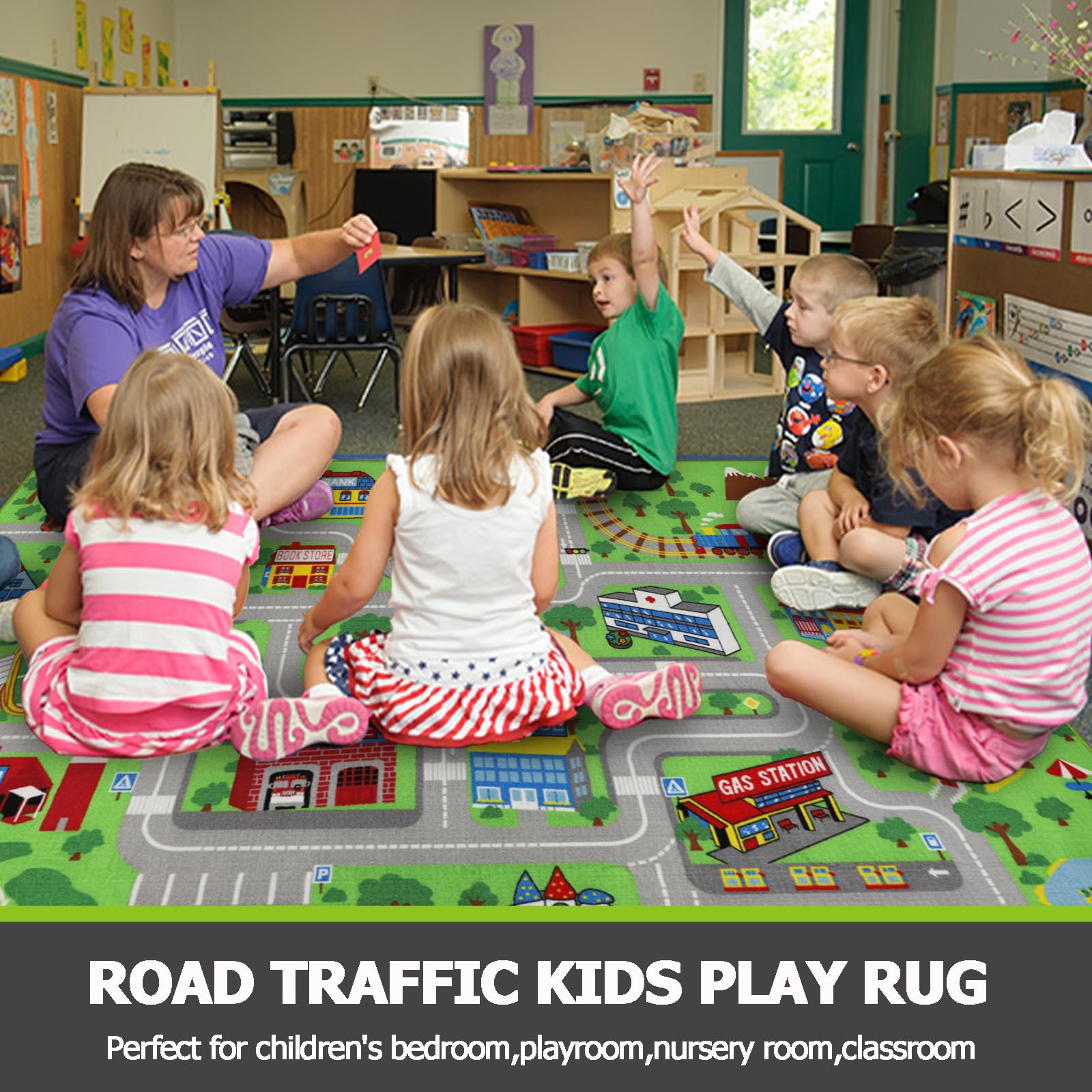 Capslpad Kids Rug city-landmarks-pattern guides exploration of maps during play