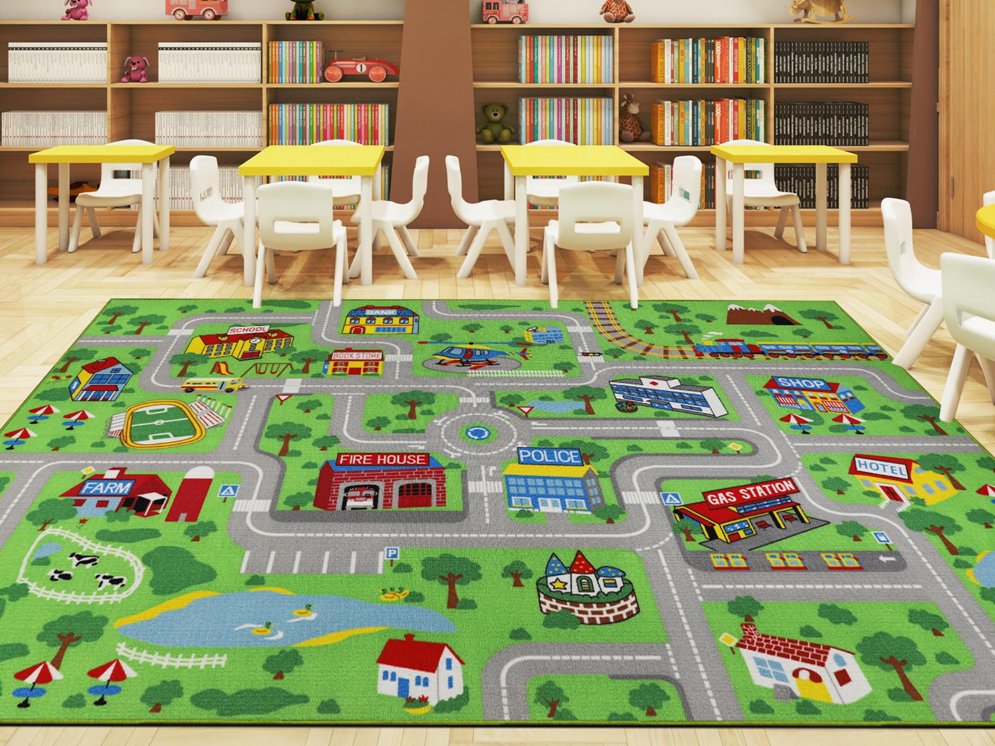 Capslpad Kids Rug classroom-6-6x9 provides a large learning space for group play