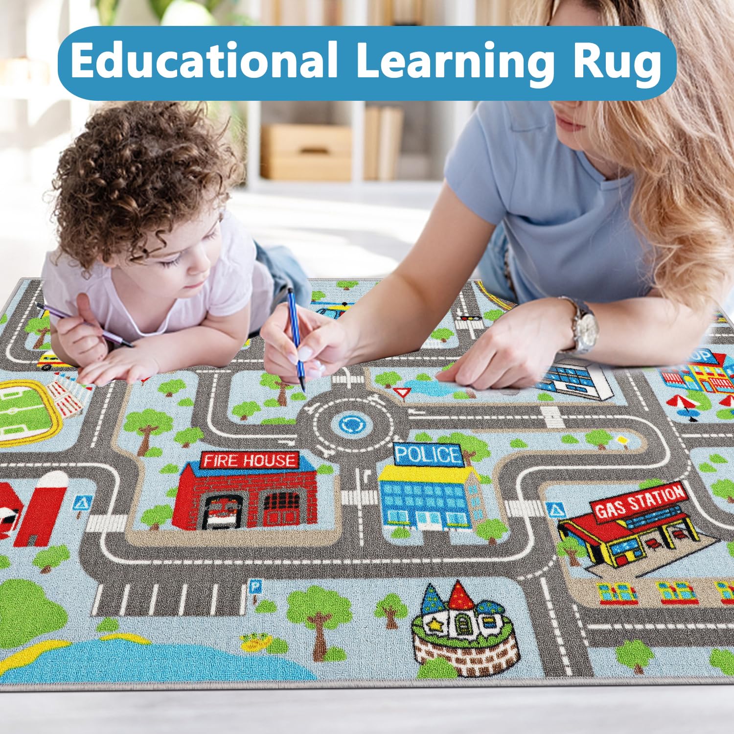 Capslpad Kids Rug educational pathways promote route planning and language development.