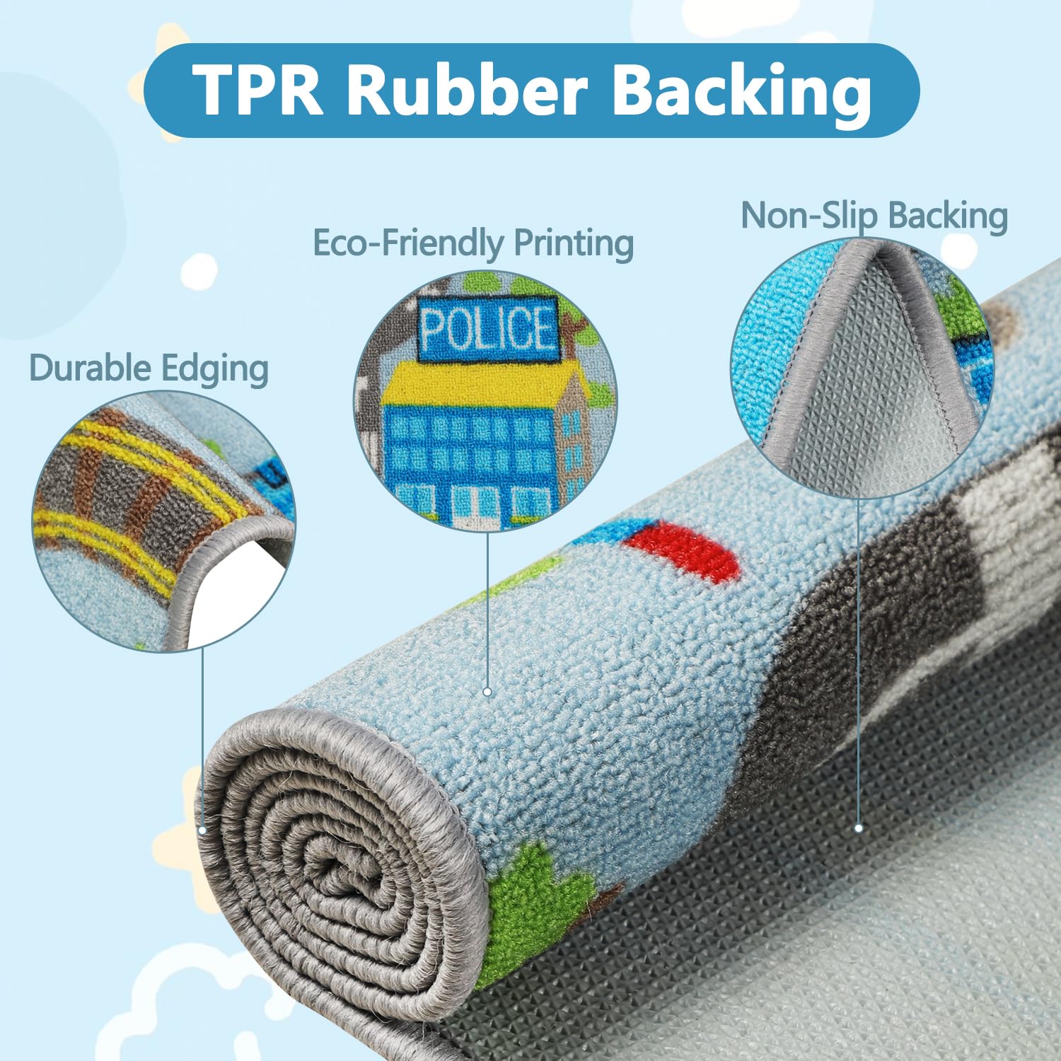 Capslpad Kids Rug non-slip back keeps playtime safe and steady on any floor.