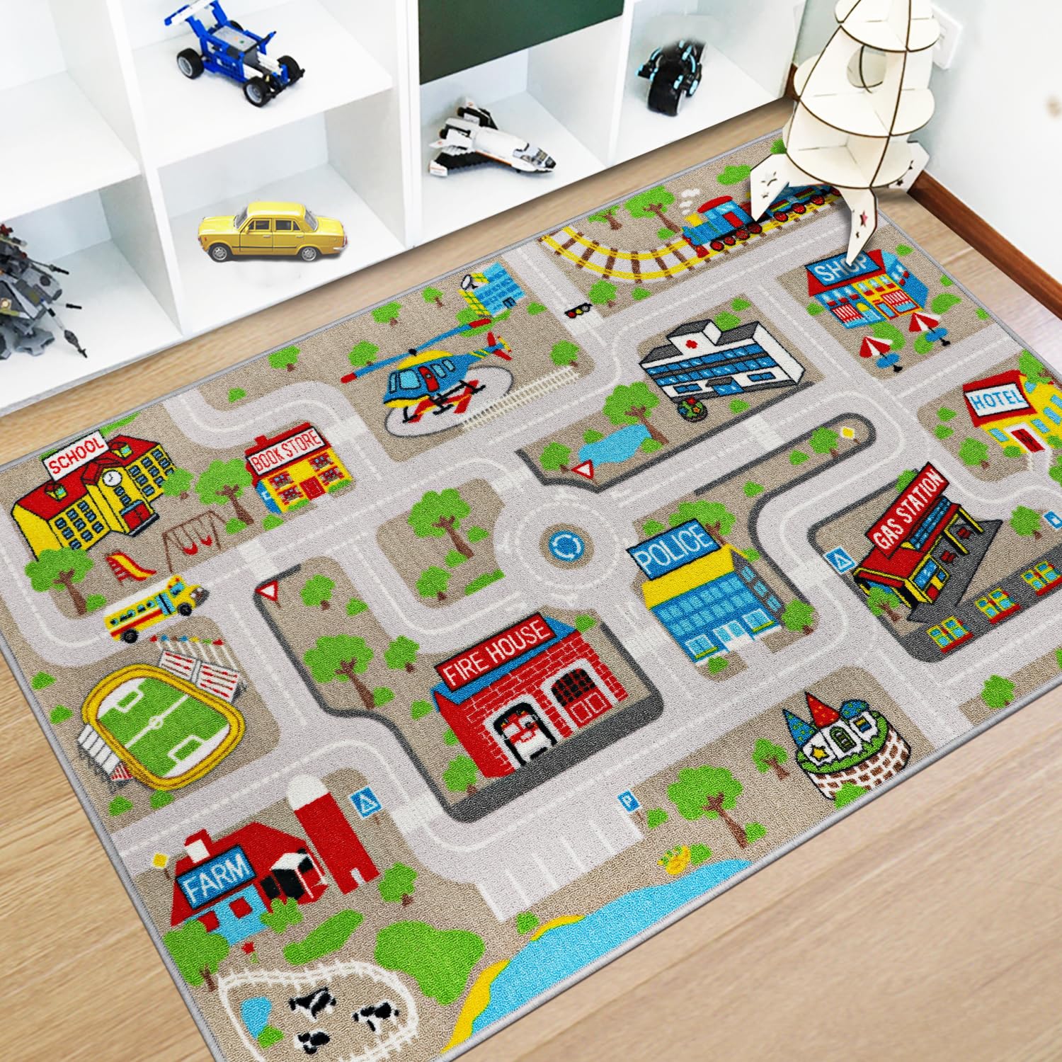 Capslpad Kids Rug road-traffic pattern enables imaginative car play and spatial awareness