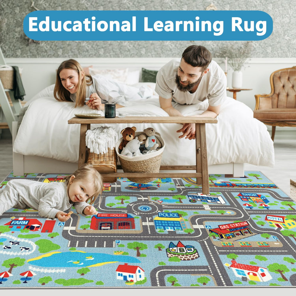 Capslpad Kids Rug sky-blue material offers durable, washable play space