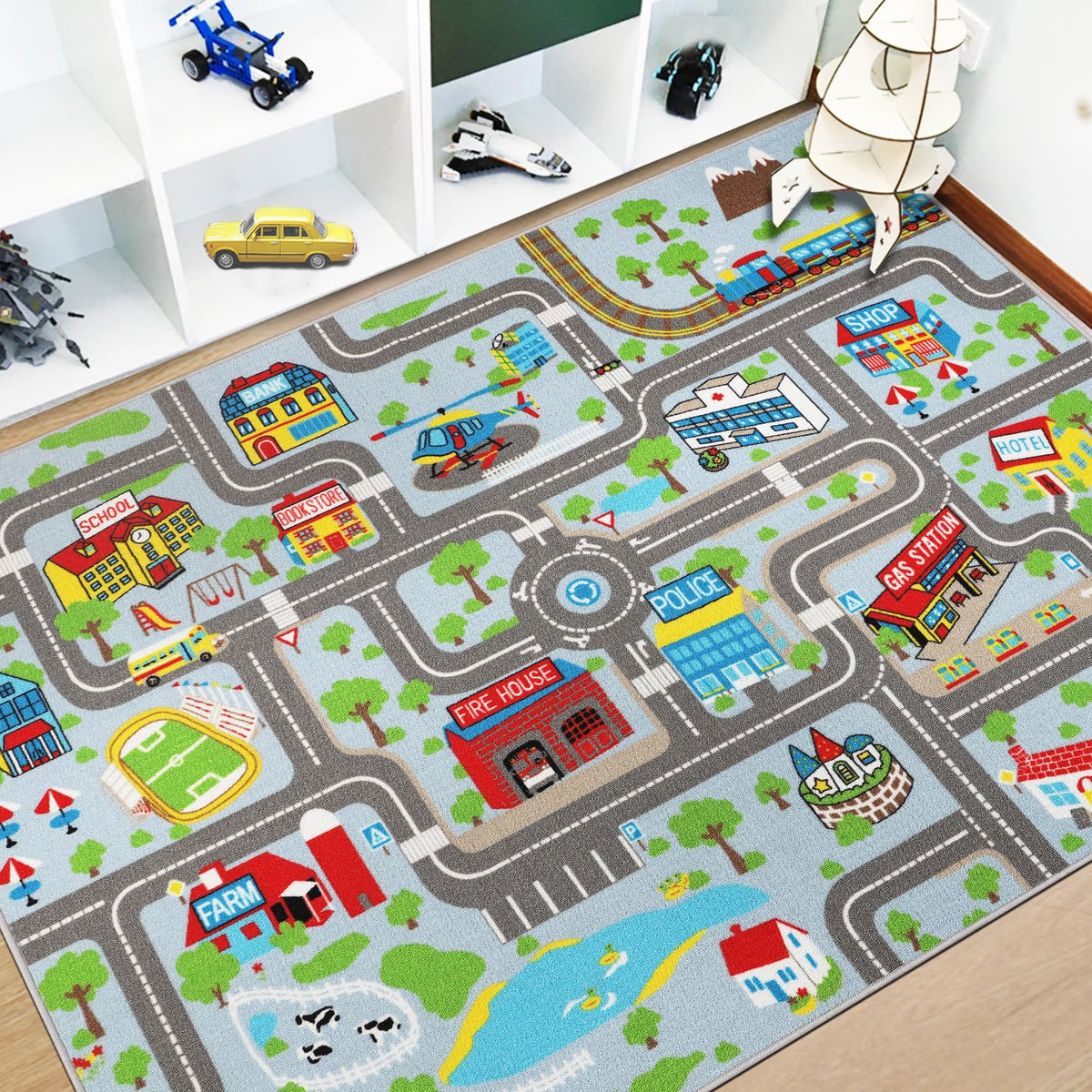 Capslpad Kids Rug traffic-road section for safe imaginative driving and playtime organization