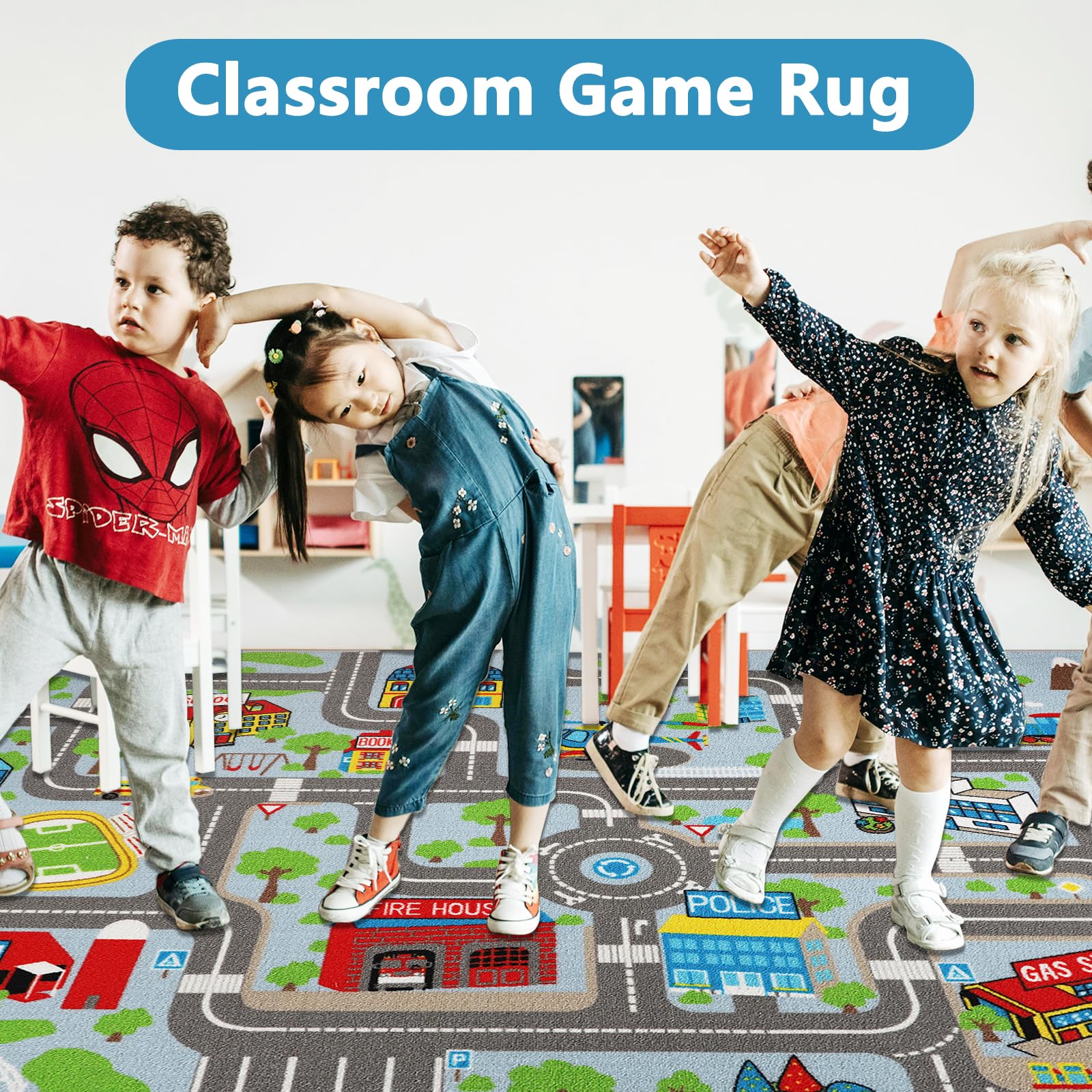 Capslpad rug is washable and easy to clean for busy classrooms and homes.