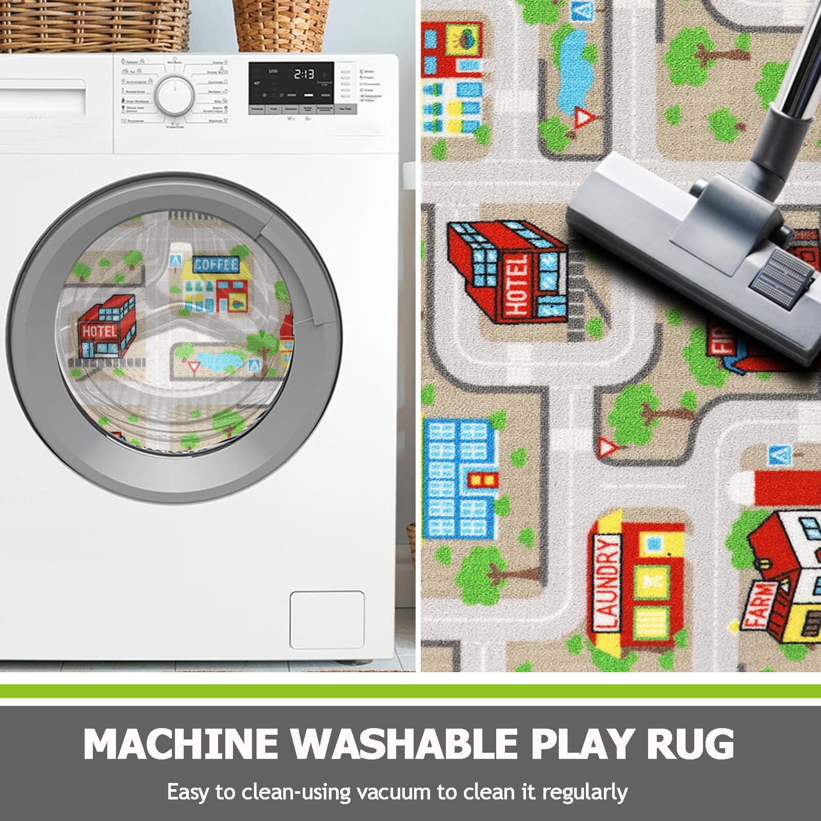 Capslpad machine washable rug simplifies cleanup after busy play