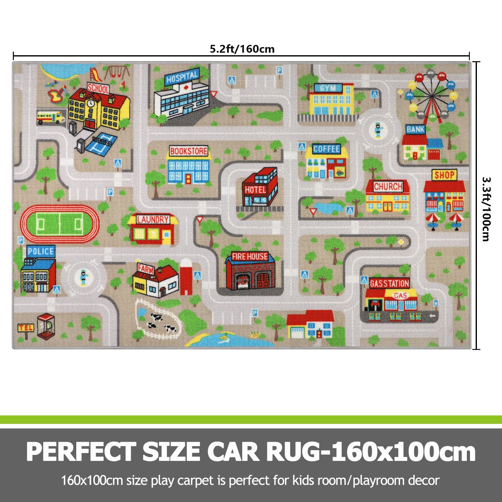 Capslpad tan car road playmat side angle showing edge-to-edge play area.