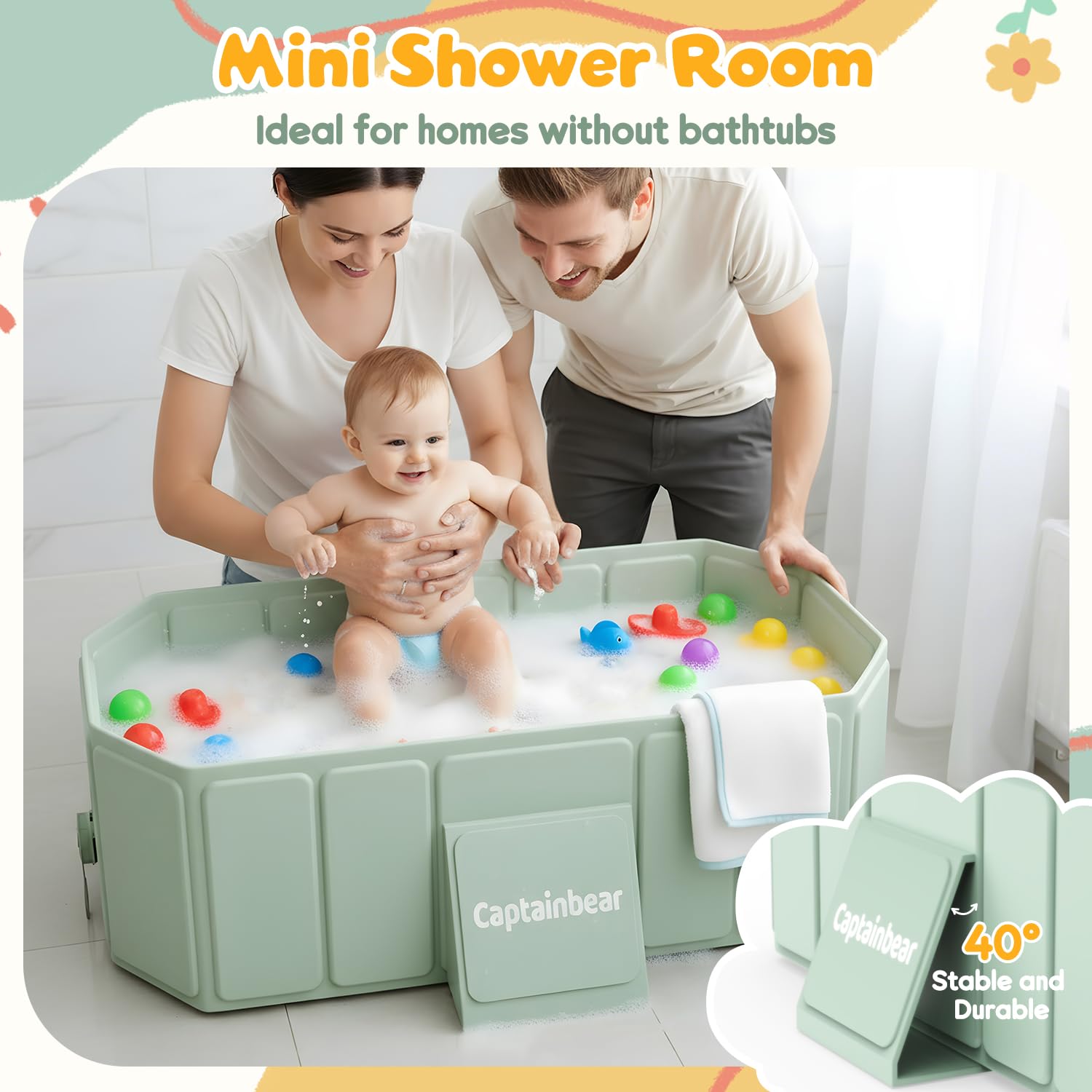 Captainbear baby bathtub 6M-5Y growth-friendly design supports infants to toddlers.