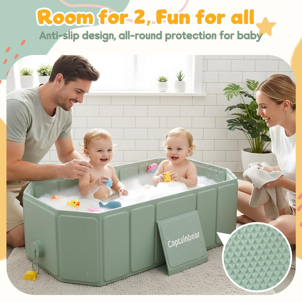 Captainbear baby bathtub easy-clean with drain plug after bath.