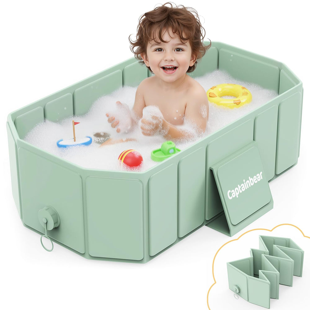 Captainbear baby bathtub folded compact for easy storage and travel.