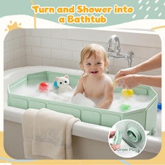 Captainbear baby bathtub with non-slip bottom enhances safety during baths.