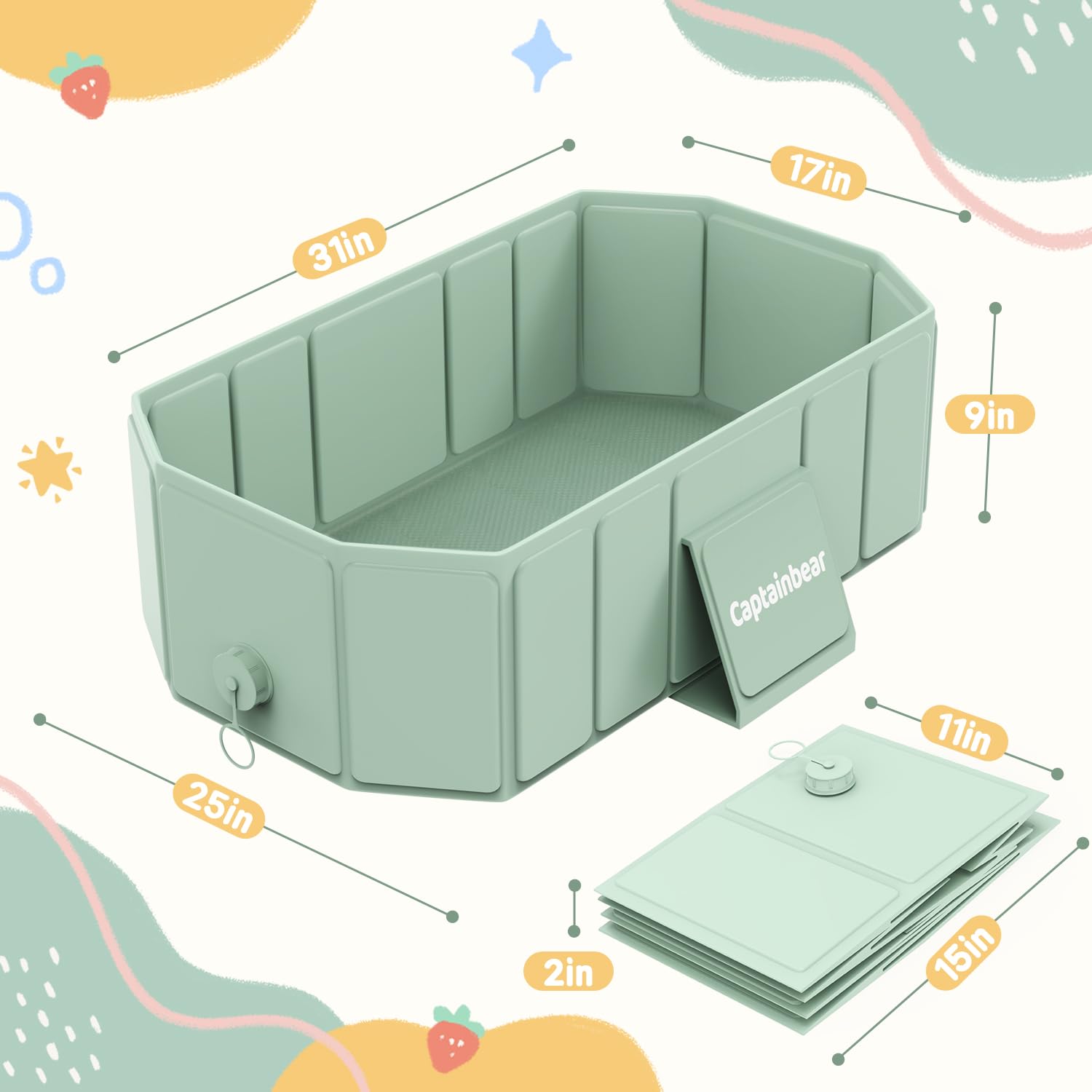Captainbear baby bathtub versatile-use image shows pool and toy area setup.