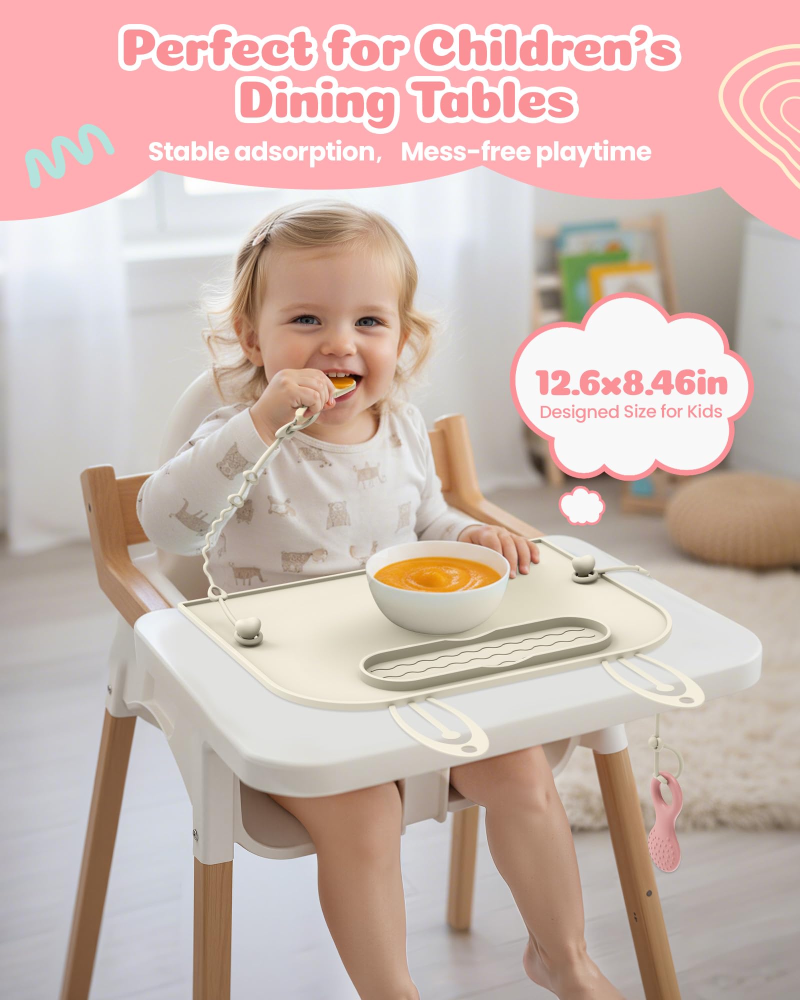Captainbear placemats with strong suction prevent slipping on tables.