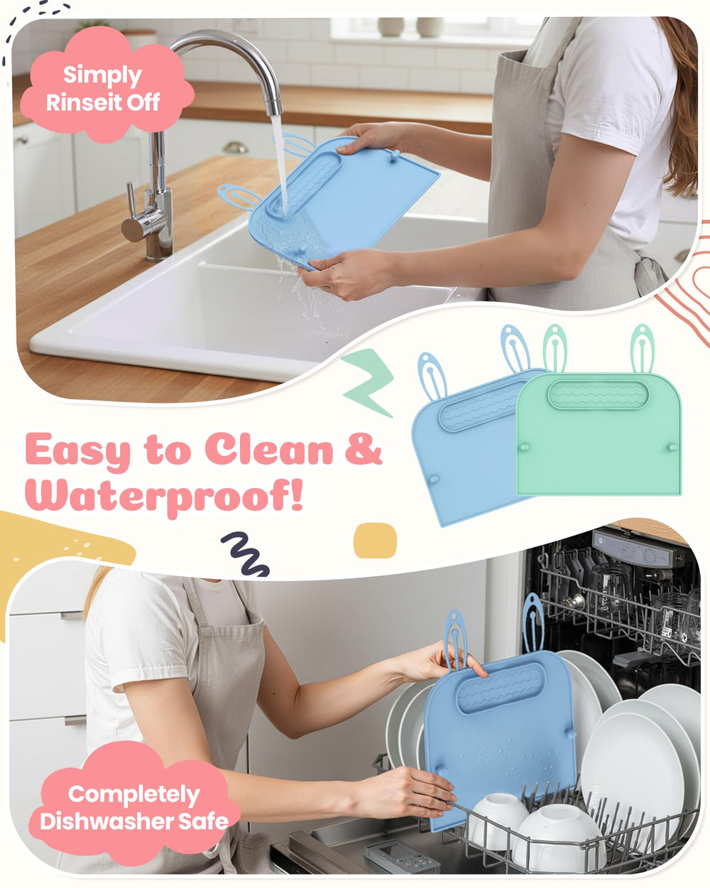Captainbear placemats dishwasher-safe and easy to clean after meals
