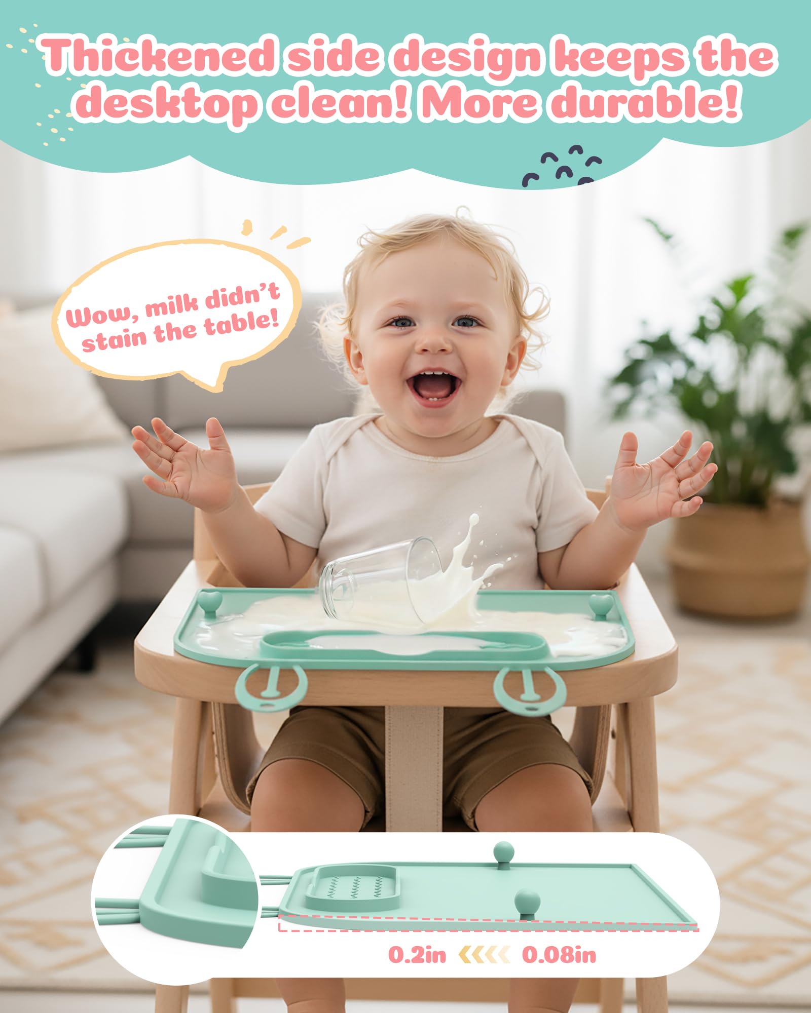 Captainbear placemats close-up suction cup securing highchair surfaces