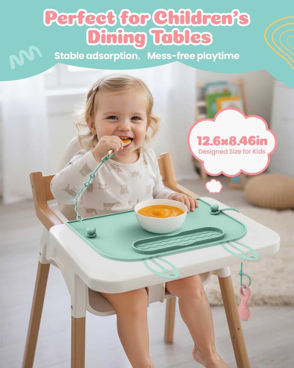 Captainbear placemats wrapped around stroller for mess-free travel
