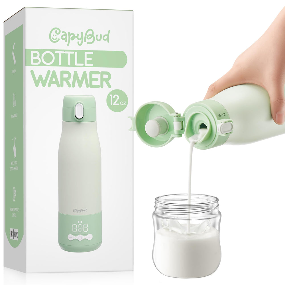 CapyBud bottle warmer travel compact for on-the-go milk warming, supporting convenient feeding.
