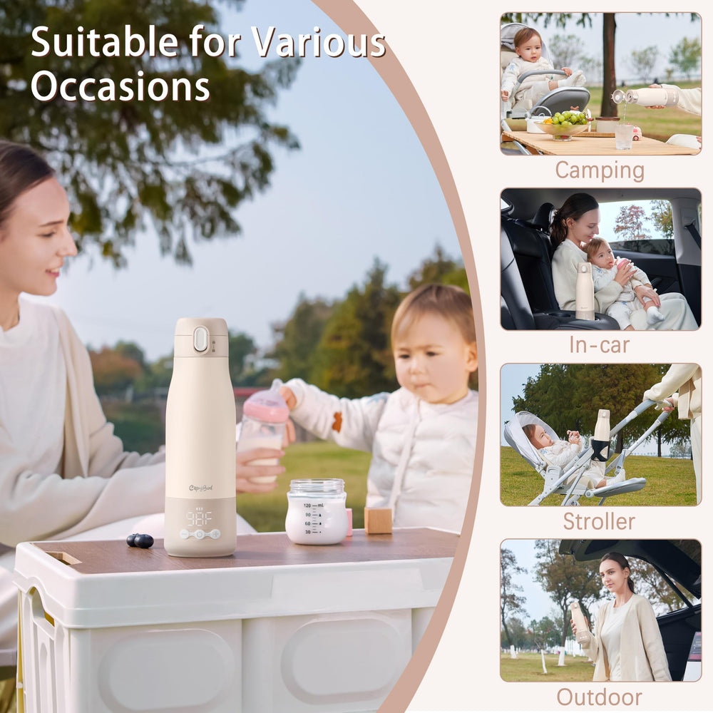 CapyBud bottle warmer USB-C charging enables car power on trips