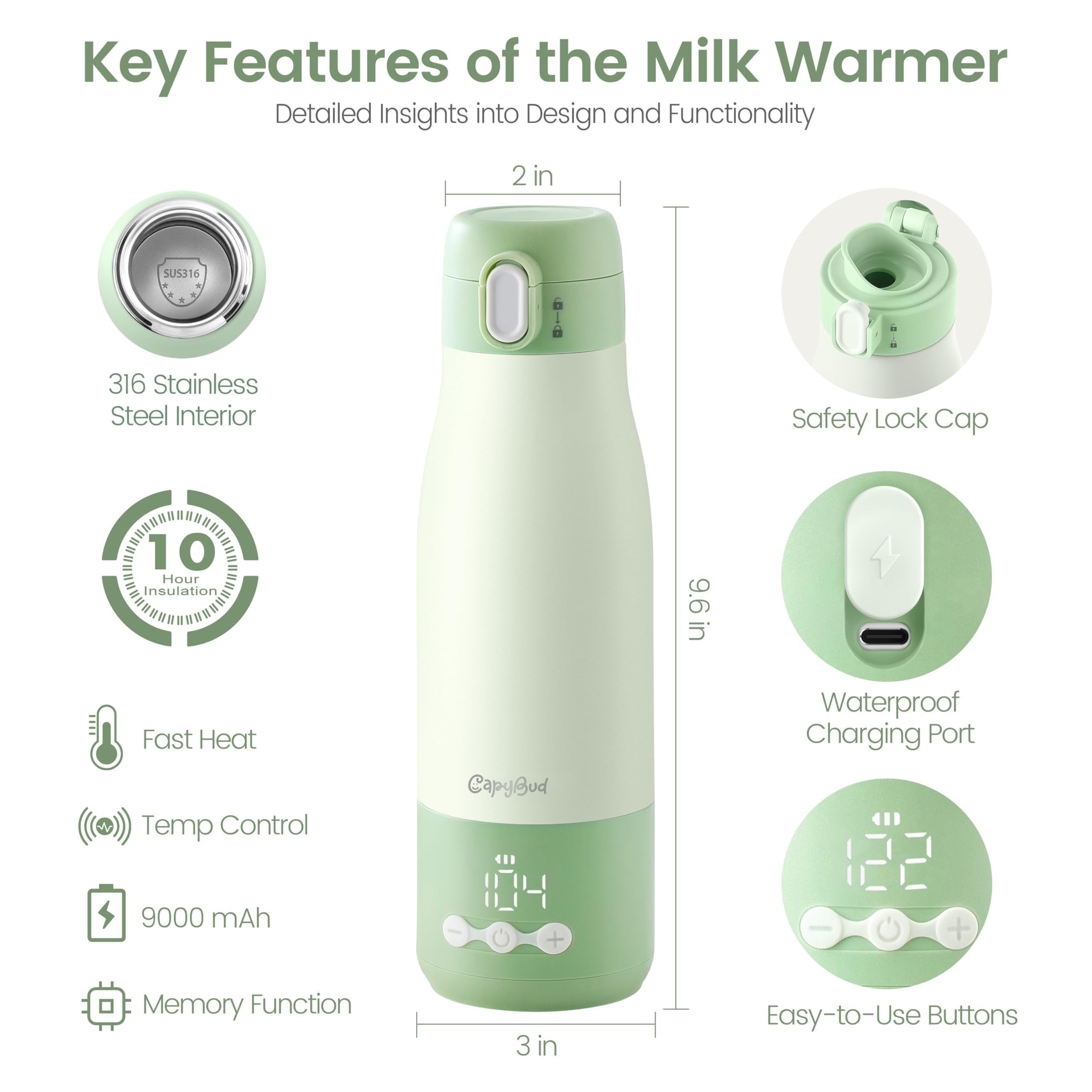 CapyBud keep-warm mode preserves warmth for late-night feeds.