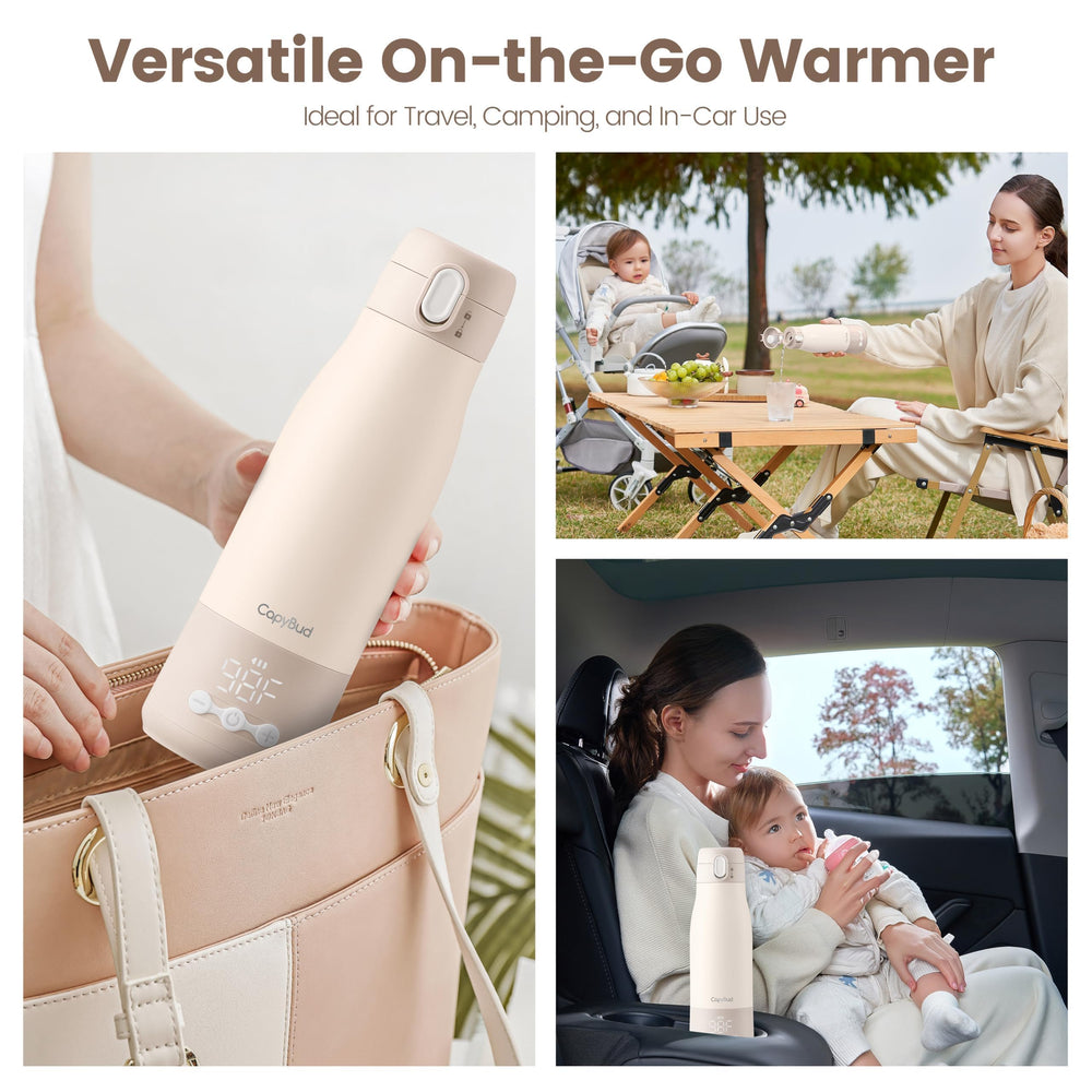 CapyBud keep-warm feature maintains milk temperature for long outings.
