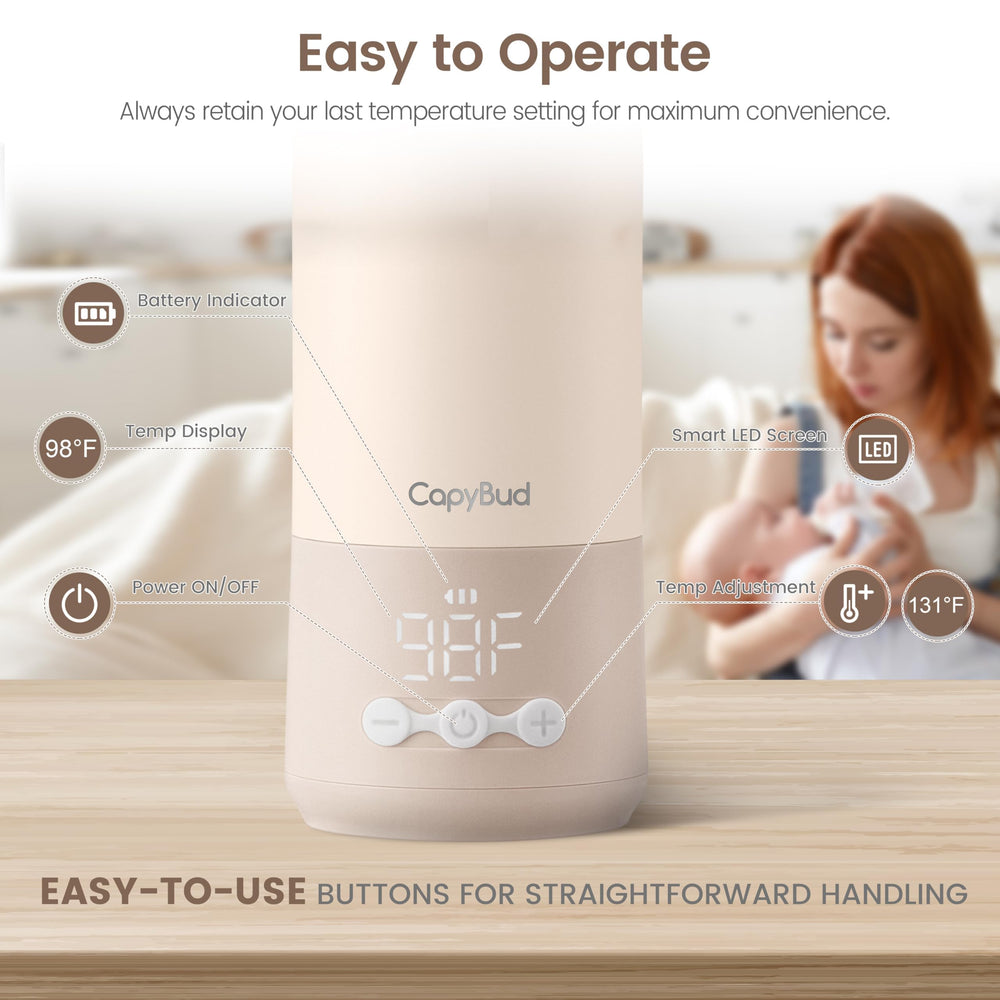 CapyBud LED display shows precise temperature for safe feeding.
