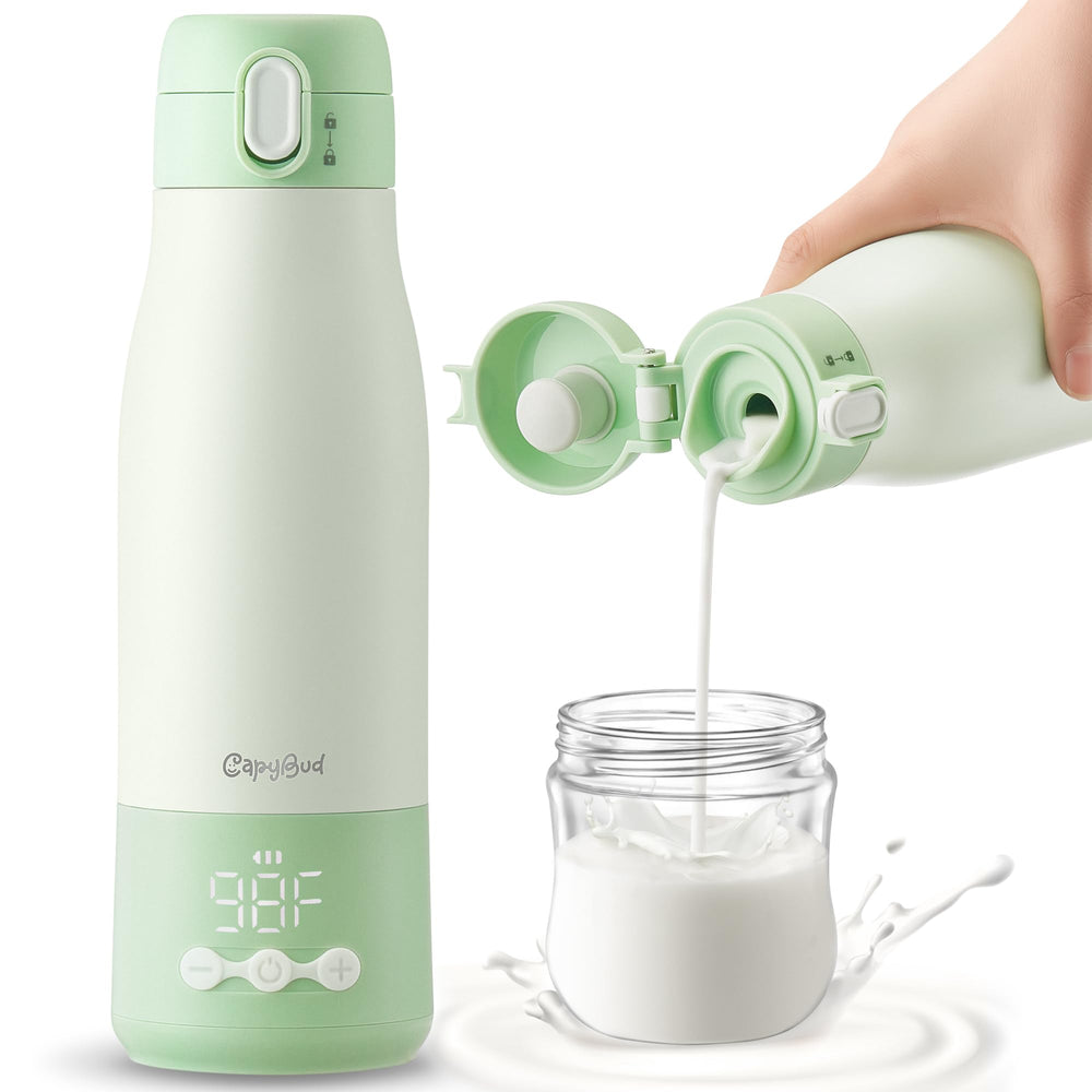 CapyBud portable bottle warmer outer shell in stainless steel for safe, odor-free heating.