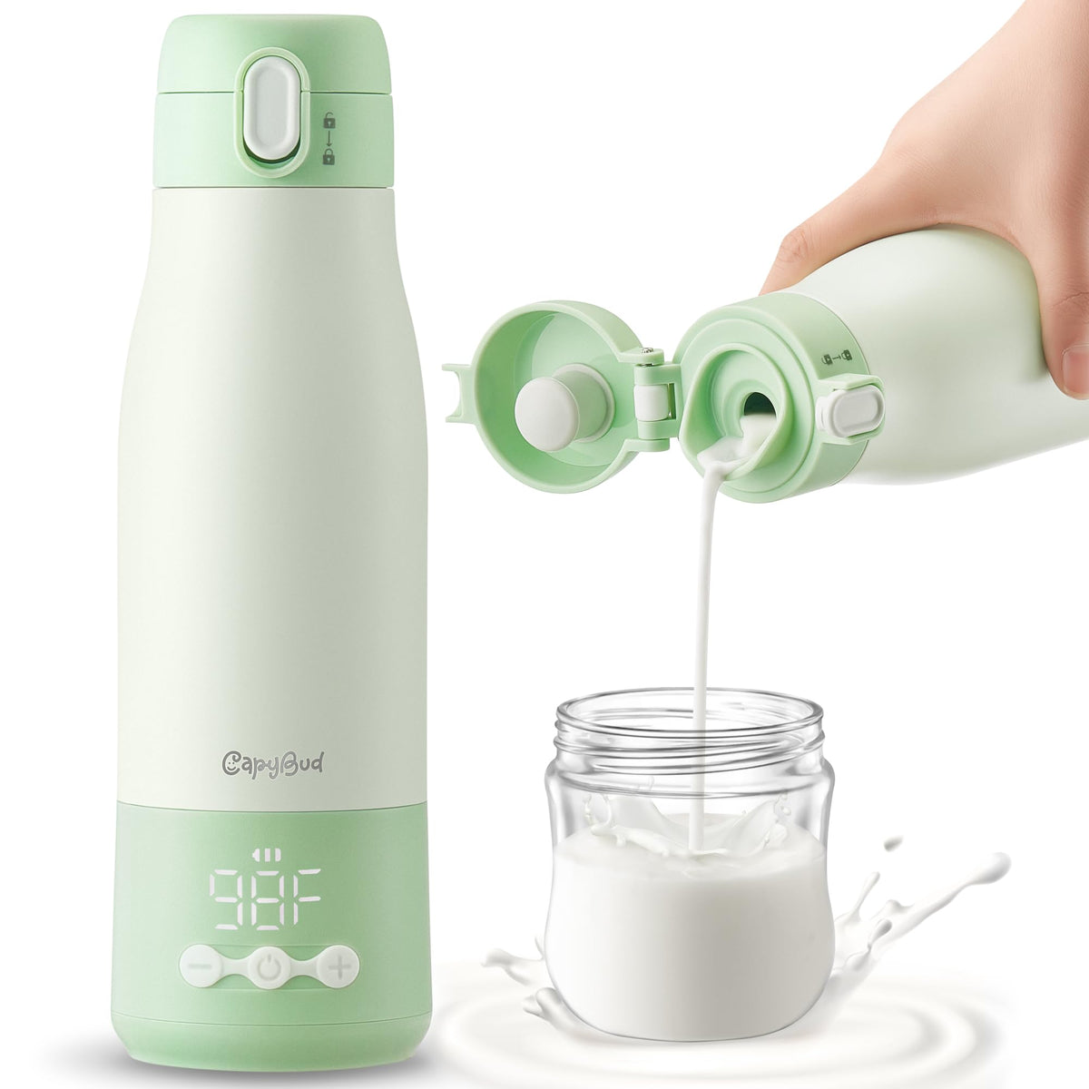CapyBud portable bottle warmer outer shell in stainless steel for safe, odor-free heating.