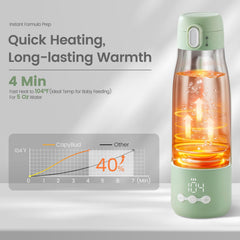 CapyBud rapid-heat 3min demonstrates fast warming when baby is hungry.