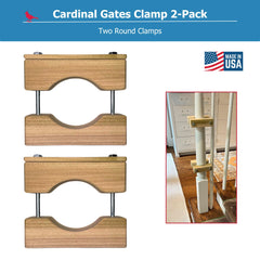 Cardinal Gates RC Round Clamp installation shows easy screw-free mounting for wood banisters.