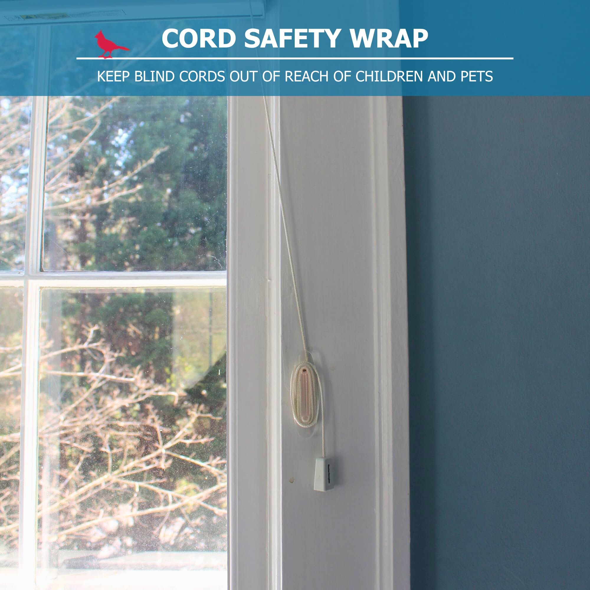 Cardinal Gates cord holder in use showing a tidy window cord setup.