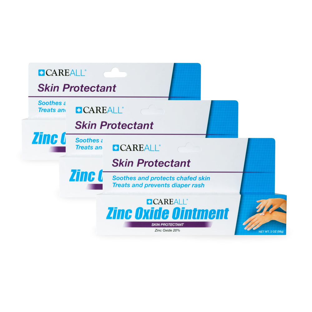 CareAll zinc oxide 20 barrier ointment on skin demonstrates protective barrier.
