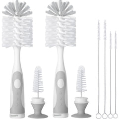 CAREBABYMORE bottle brush with stand in gray promotes easy bottle cleaning and nipple access.