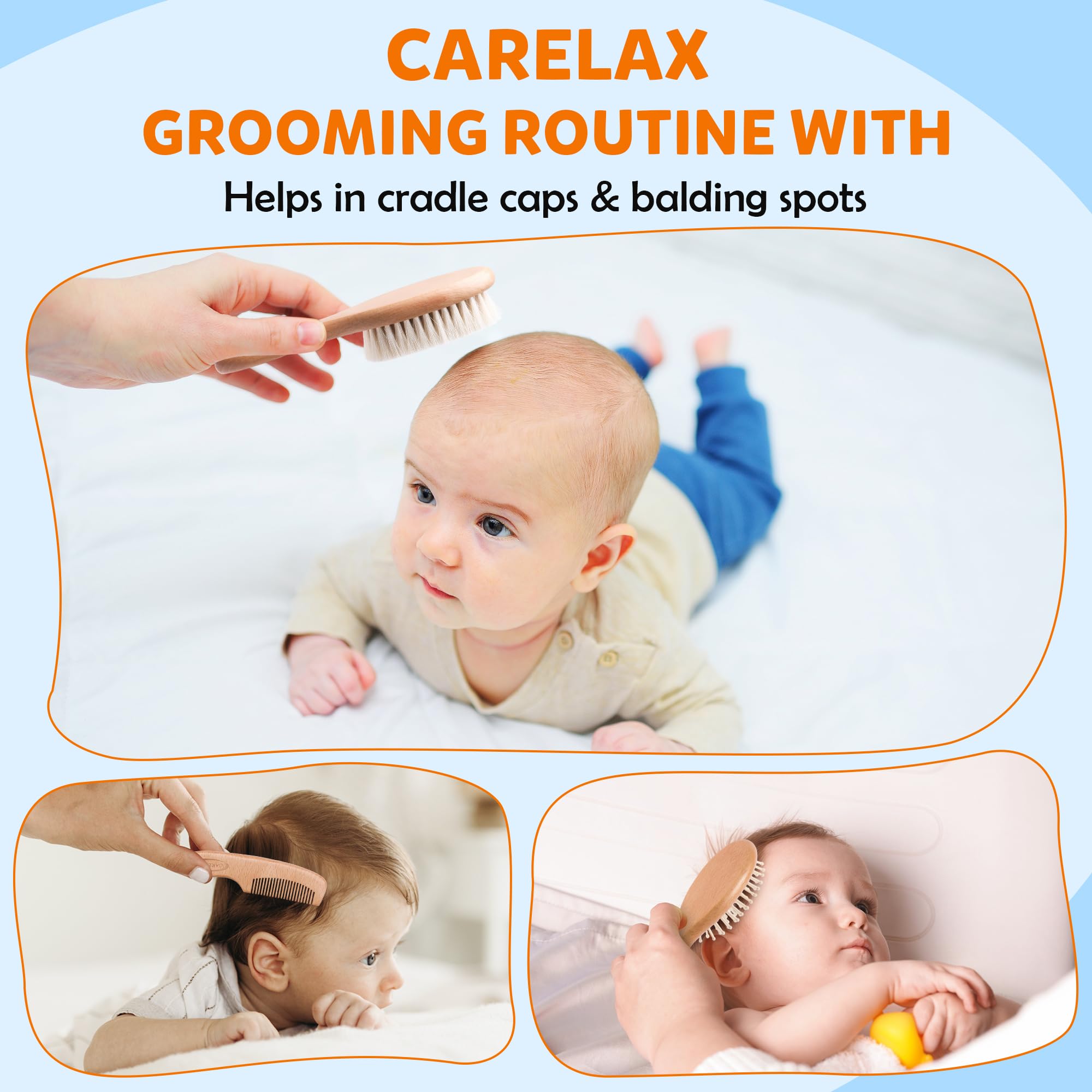 CARELAX Wooden handle closeup showing ergonomic anti-slip grip