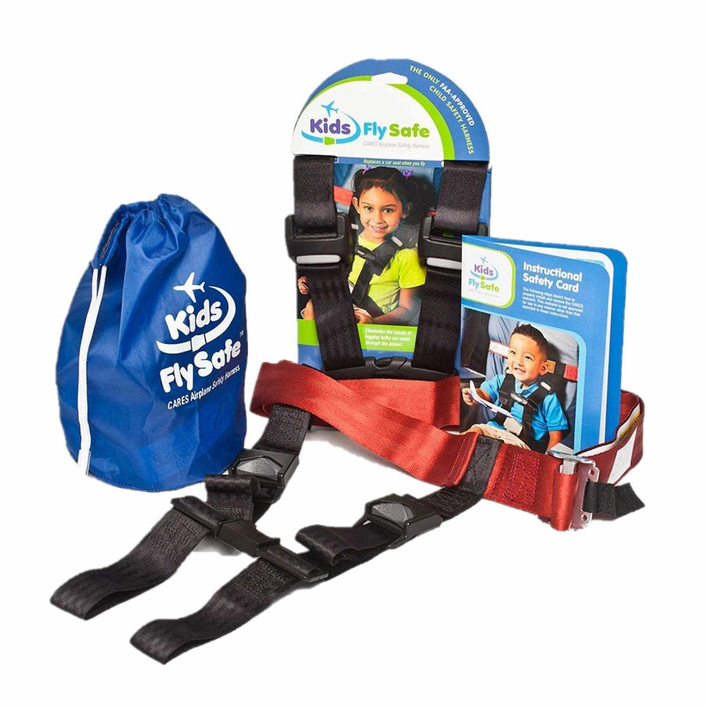 CARES harness installed on airplane seat demonstrates easy child safety during flights