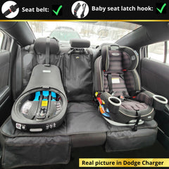 Caricar car seat protector four-pocket set keeps toys and snacks organized.