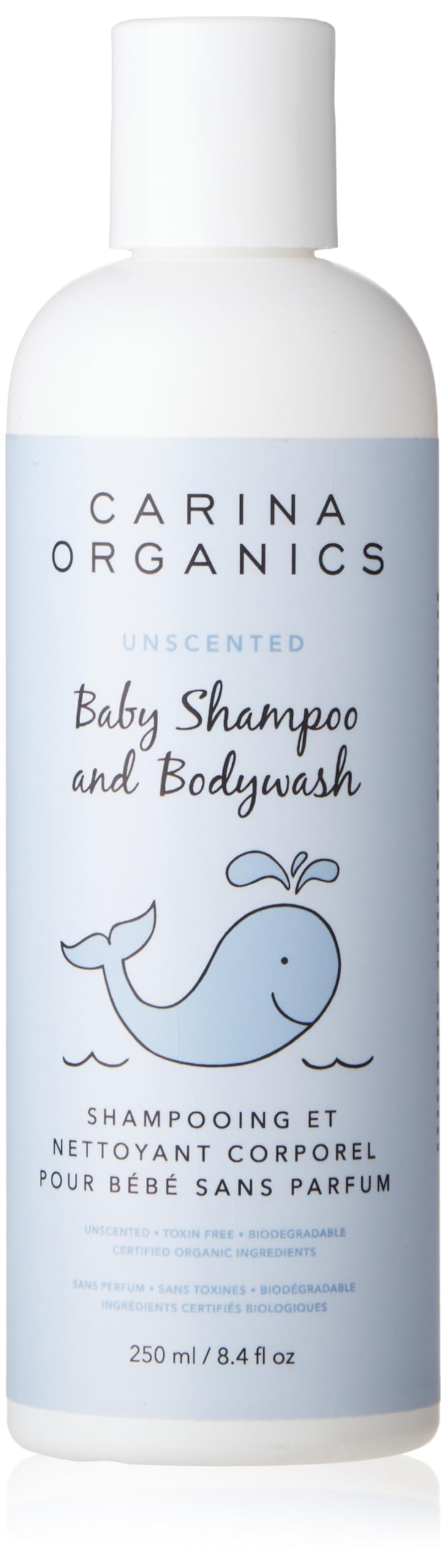 Carina Organics Unscented Baby Shampoo & Body Wash bottle offers gentle, tear-free cleansing for delicate skin