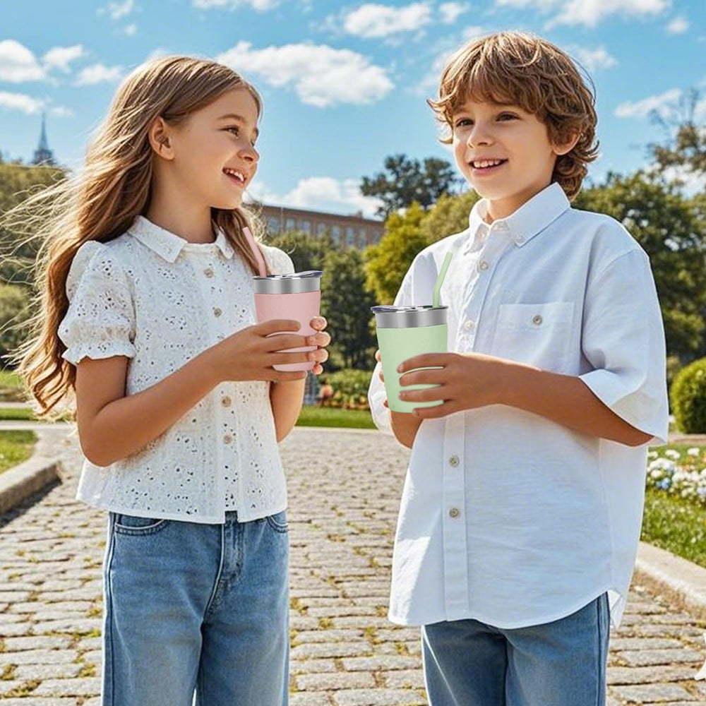 Carperipher travel-ready kids tumbler in pink and green shows on-the-go hydration.