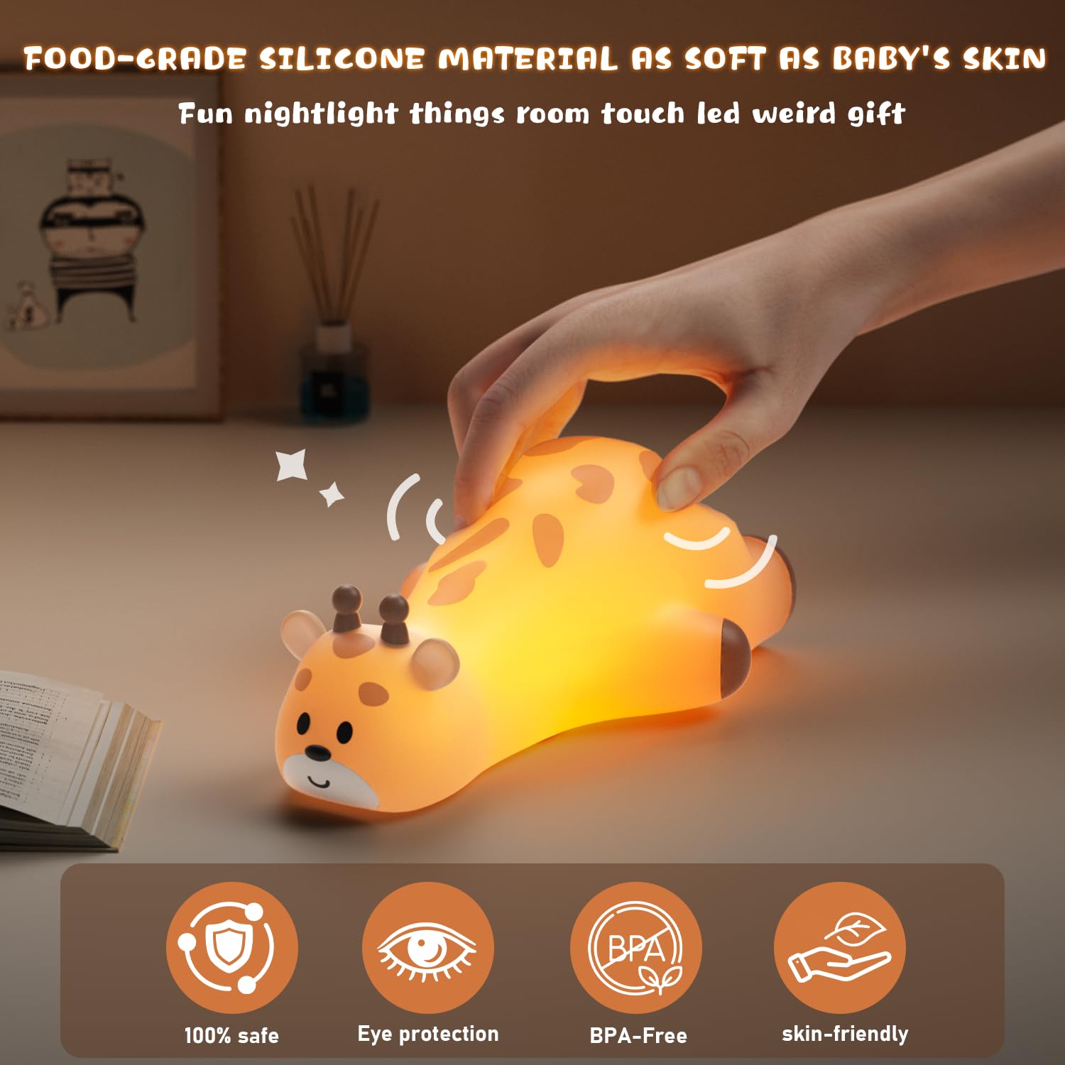 Carry360 giraffe night light offers 3-level dimming for moods.