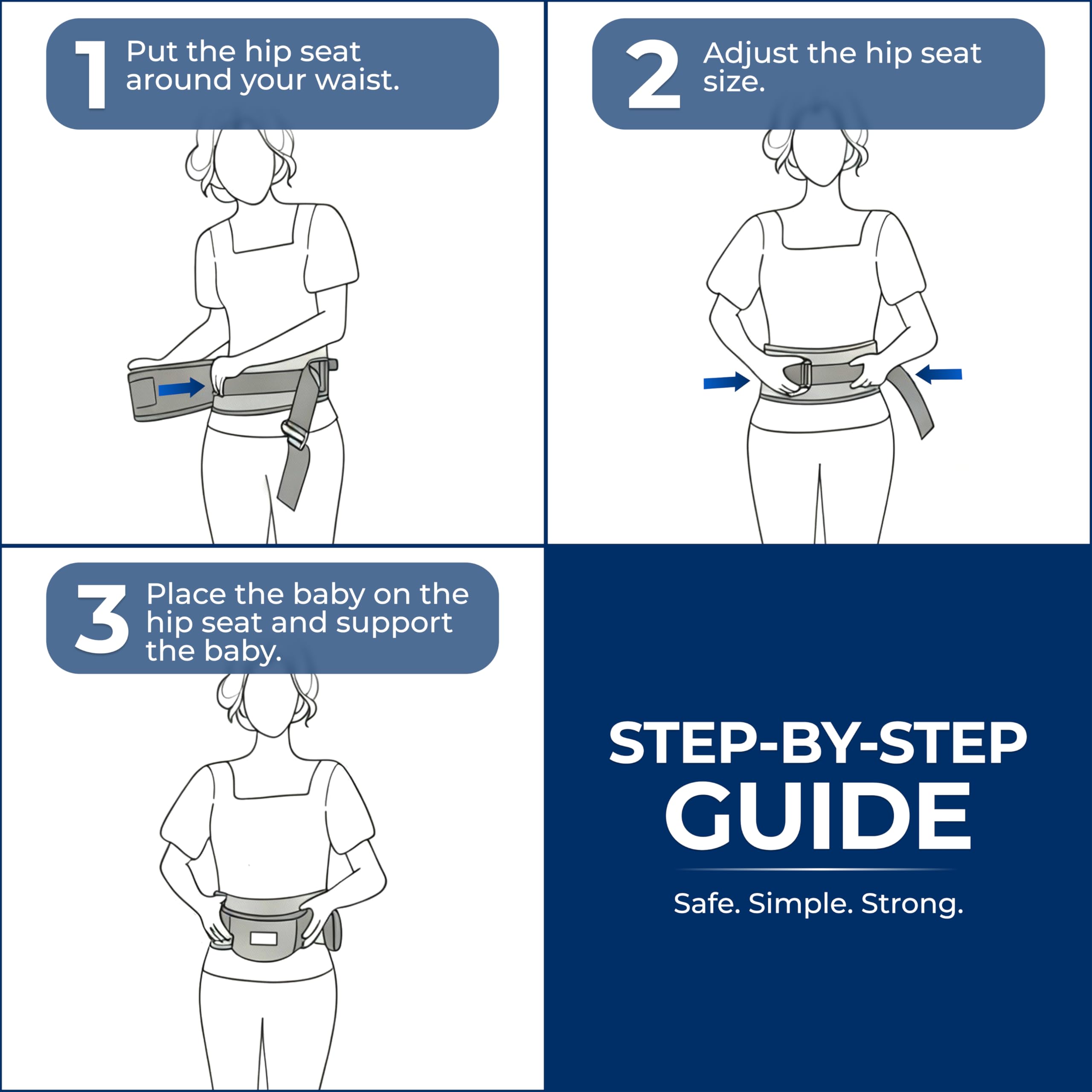 CarryMe 8-in-1 carrying positions feature front-facing, face-to-face, hip and cradle
