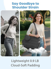CarryWise mommy bag interior organization highlights eight pockets for diapers, wipes, and mom essentials.