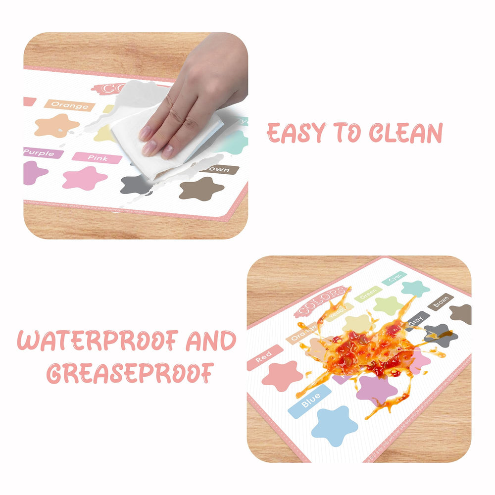 CartaChic baby placemats show adhesive-secure use for mess-free dining at restaurants.