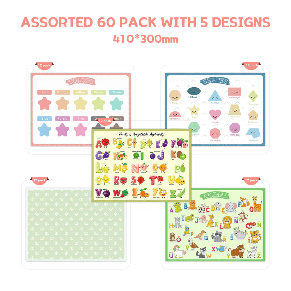 CartaChic disposable placemats alphabet design sparks curiosity while dining in clean spaces