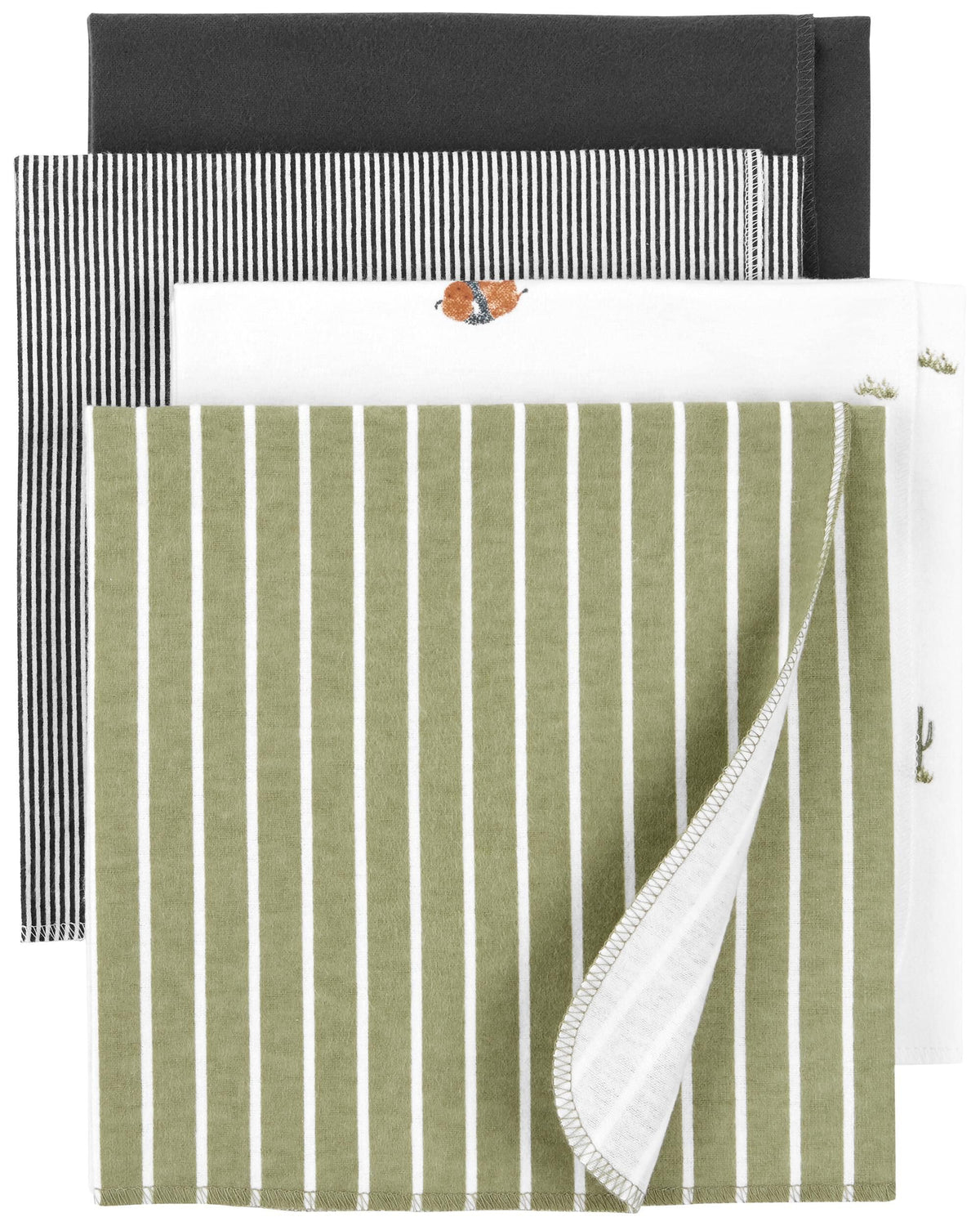 Carter's Baby 4-Pack Receiving Blankets 30x40 laid out for swaddling and cuddling.