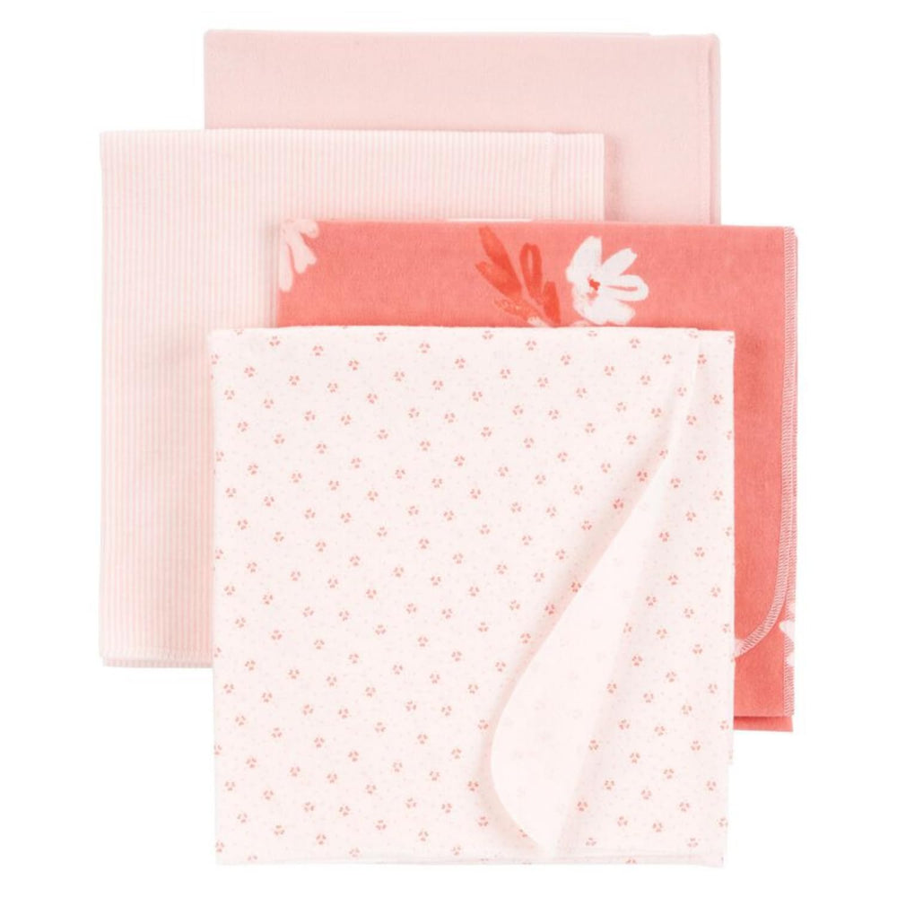 Carter's Baby 4-Pack pink receiving blanket folded, showing soft cotton for gentle newborn comfort