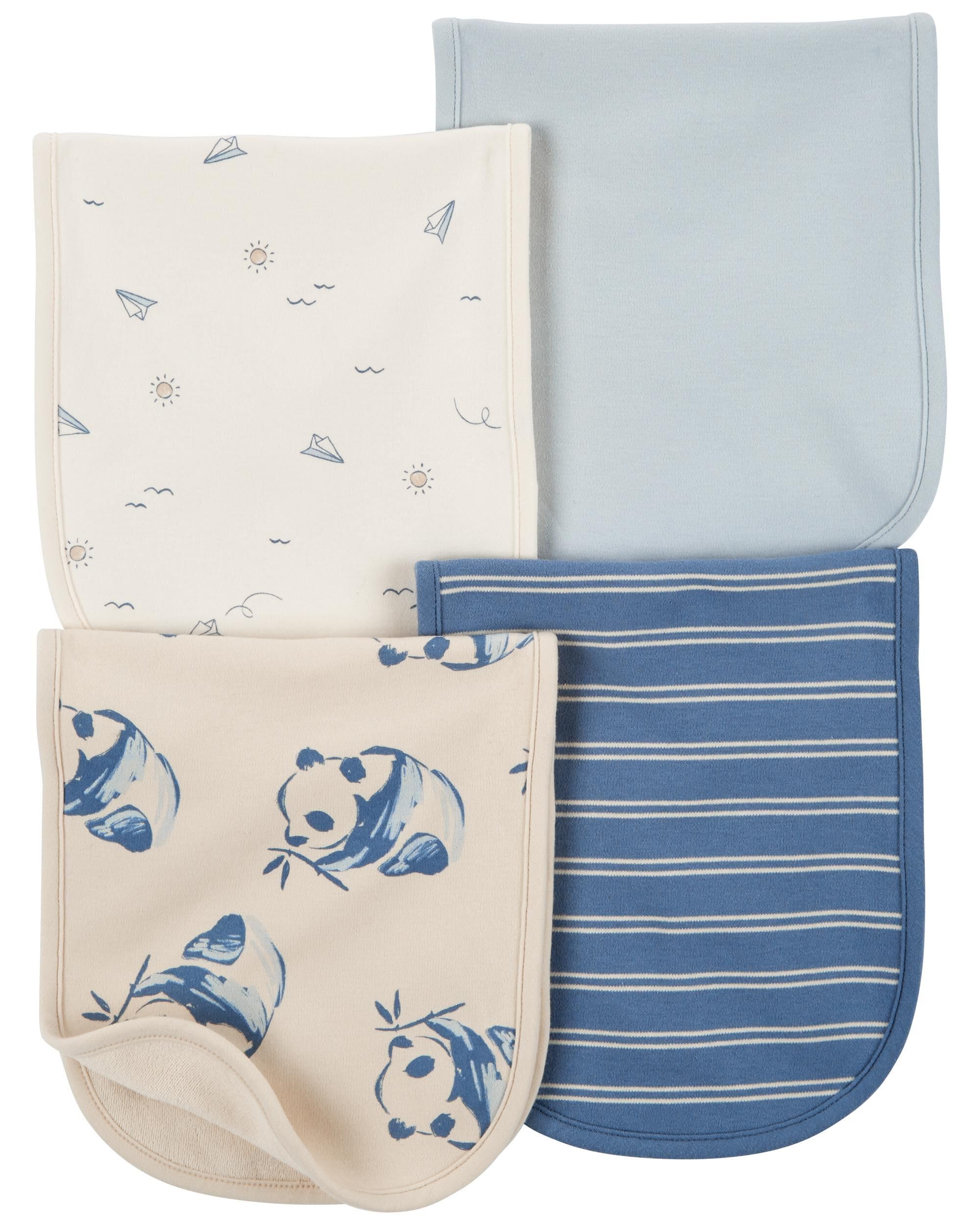 Carter's baby burp cloths blue-ivory-prints protect outfits during feeding sessions.