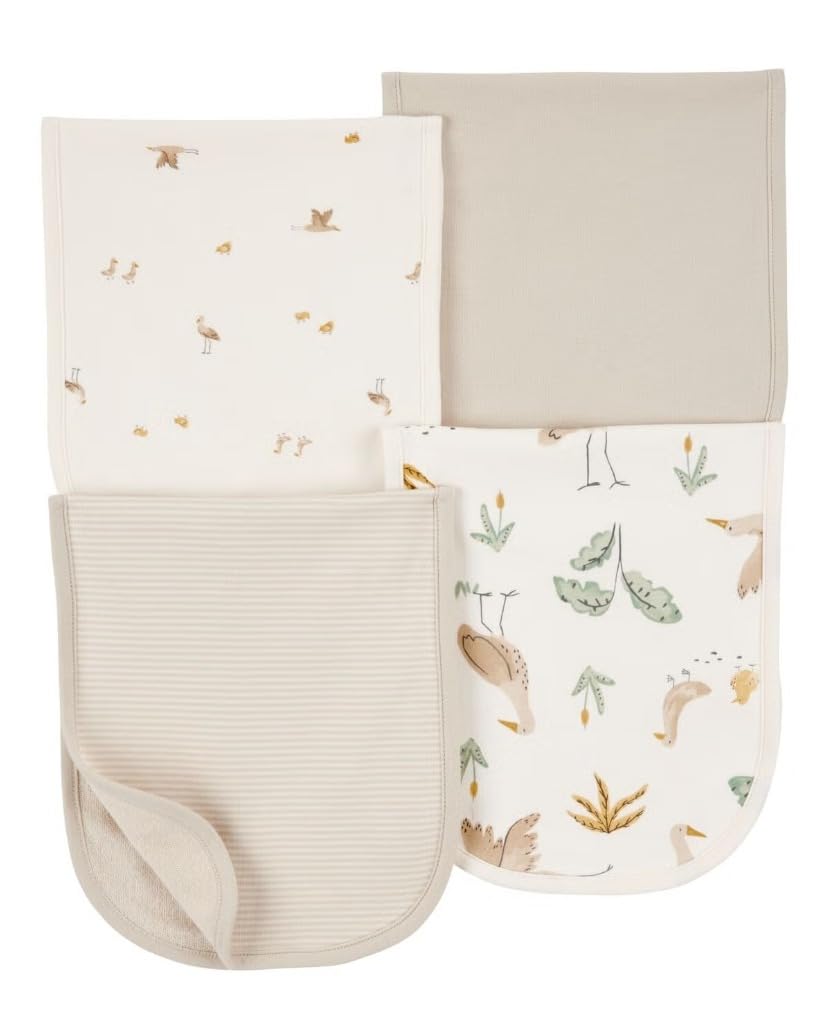 Carter's Baby Boys burp cloths ivory with prints, soft cotton for comfort during feeds.