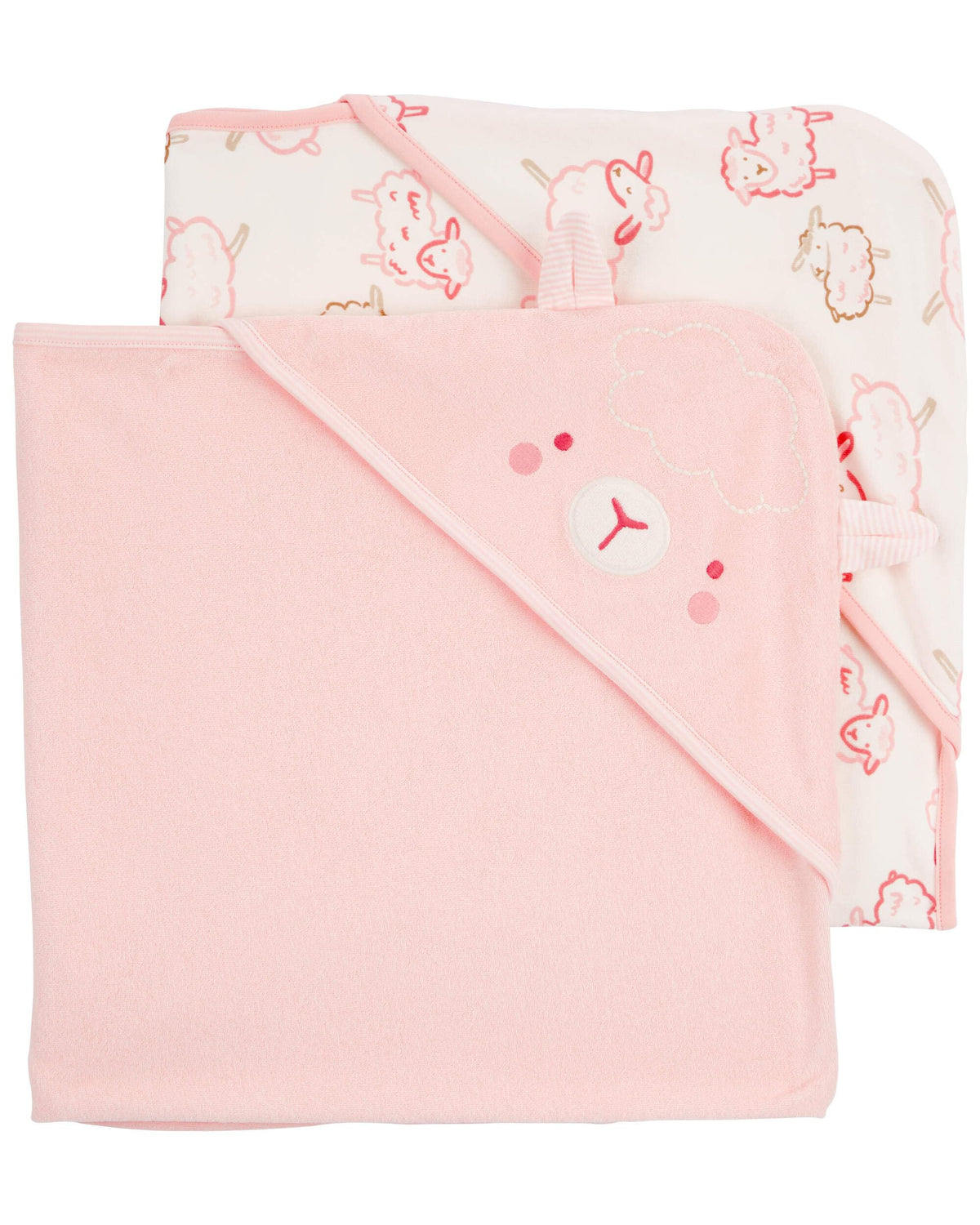 Carter's Baby Hooded Towel 2-pack pink ivory front view shows warm, quick-drying bath time prep.